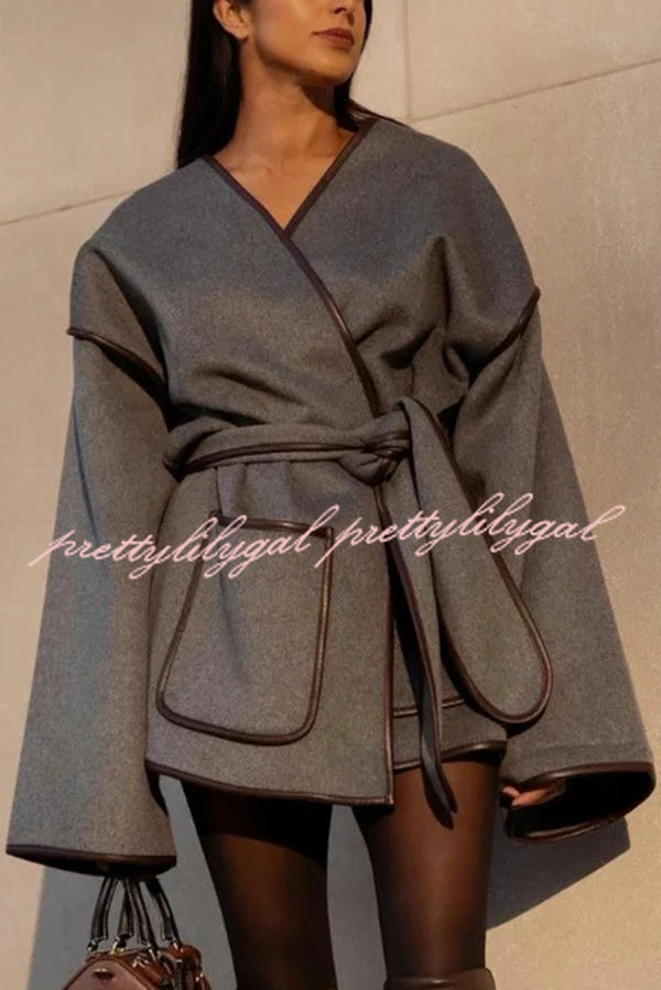 Comfort Is Luxury Wool Blend Tie-up  Pocket Oversized Blanket Coat