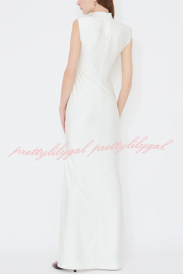 Genis Hollow Elastic Bust High Neck Sleeveless Gathered Maxi Dress