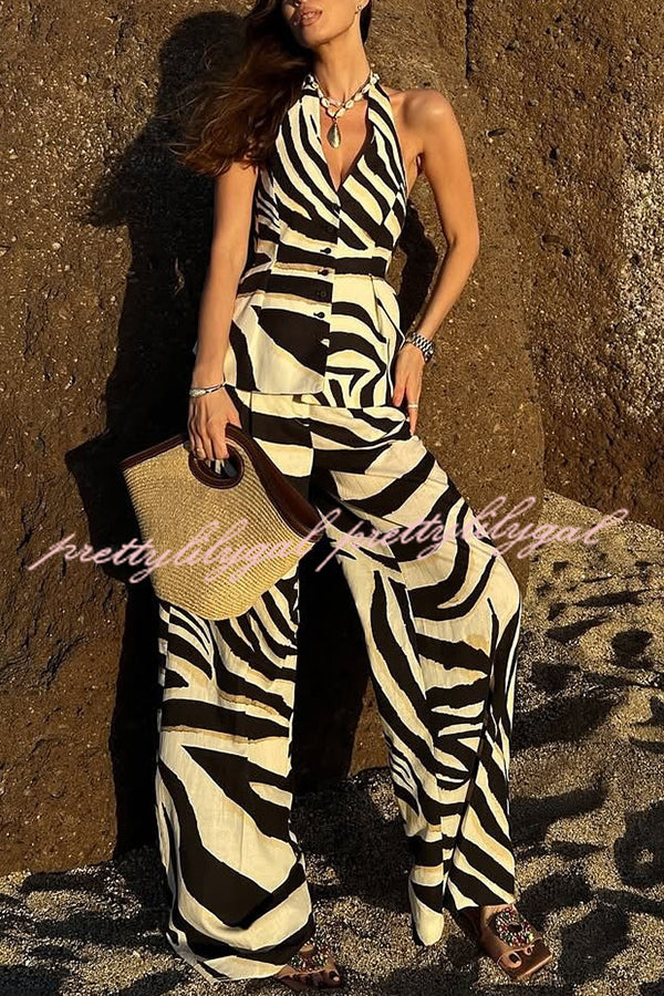Zebra Print Casual Pocket Wide-leg Pants