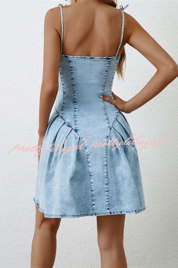 Fashionable Patchwork Suspender Zipper Slim Denim Mini Dress