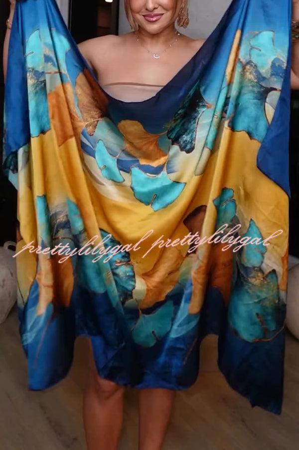 Ginkgo Leaf Printed Mid-Length Multifunctional Silk Scarf