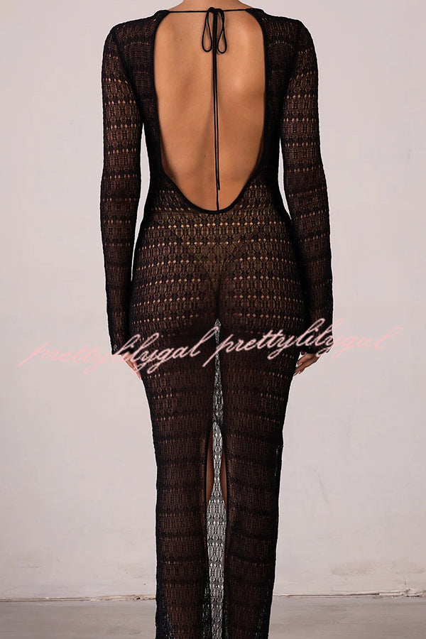Sexy Backless Long-sleeved Knitted Slim-fit Maxi Dress
