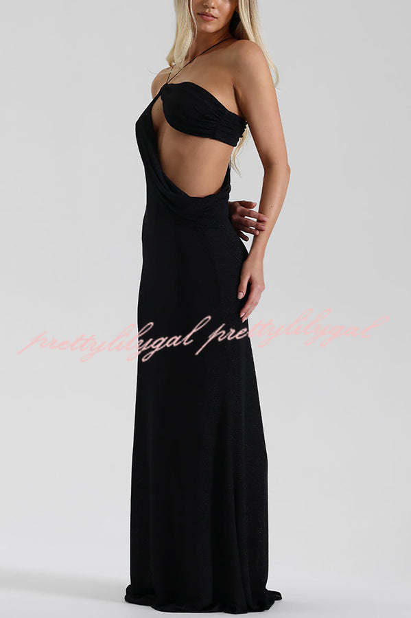 Elissa Glitter Fabric One Shoulder Asymmetrical Cutout Stretch Maxi Dress