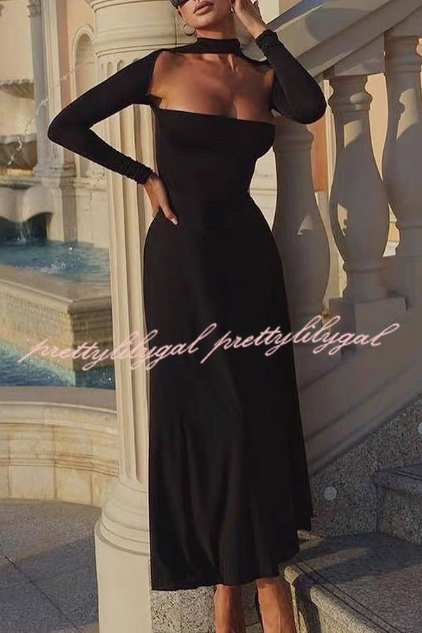 Solid Color Long Sleeve Sexy Slim Fit Full Hem Maxi Dress