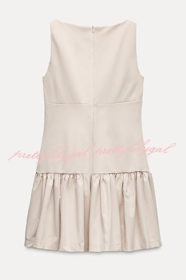 Solid Bow Round Neck Sleeveless Mini Dress