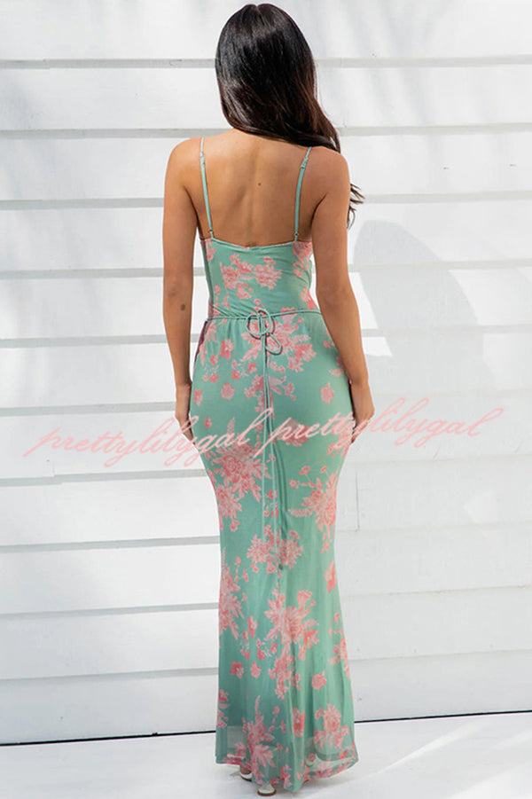 Sexy Slim-fitting Lace-up Printed Suspender Maxi Dress