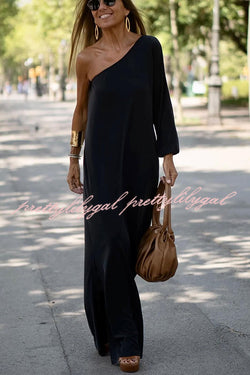 Side To Side One Shoulder Statement Maxi Dress