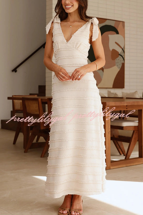 Solid Color V-neck Elegant Sling Lace Up Vacation Maxi Dress