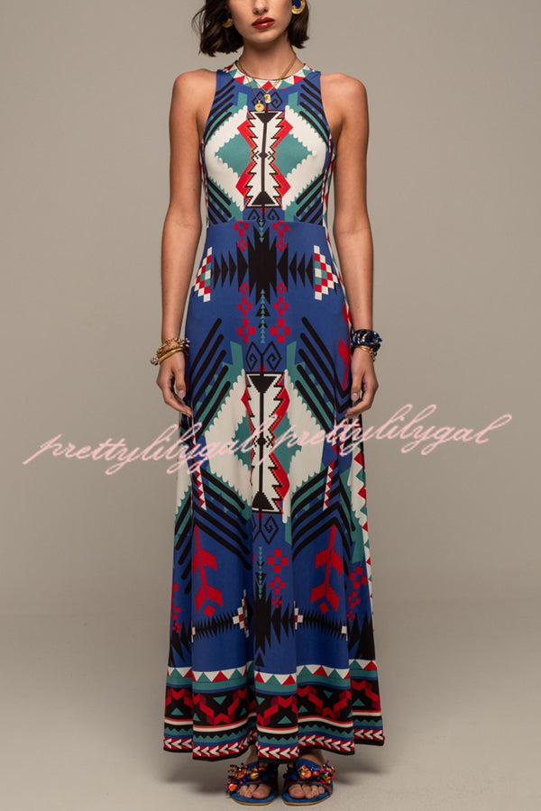 Unique Printed Round Neck Sleeveless Holiday Maxi Dress