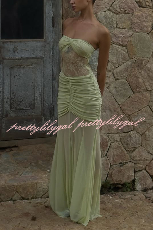 Fashion Lace Splicing Sexy Sleeveless Off-shoulder Slim Maxi Dress