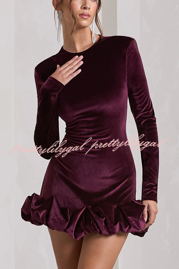 Solid Color Velvet Slim-fit Long-sleeved Mini Dress