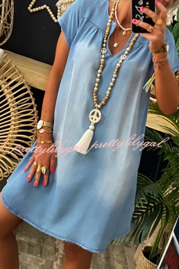 Loose Casual Short Sleeve Denim Mini Dress