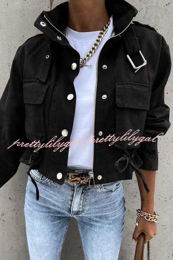 Unique Stylish Printed Casual Pocket Statement Jacket