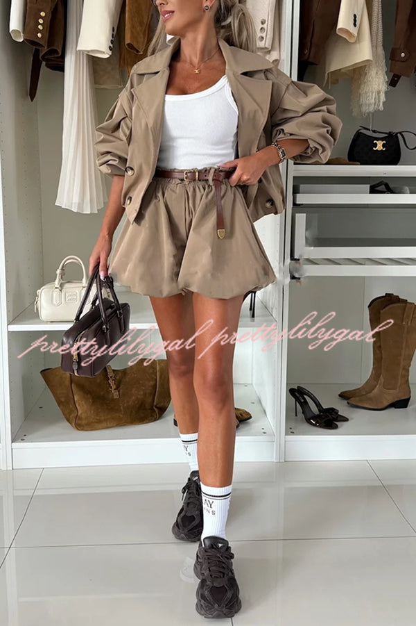 Fashion Style High Rise Elastic Waist Pocketed  Bloomer Shorts