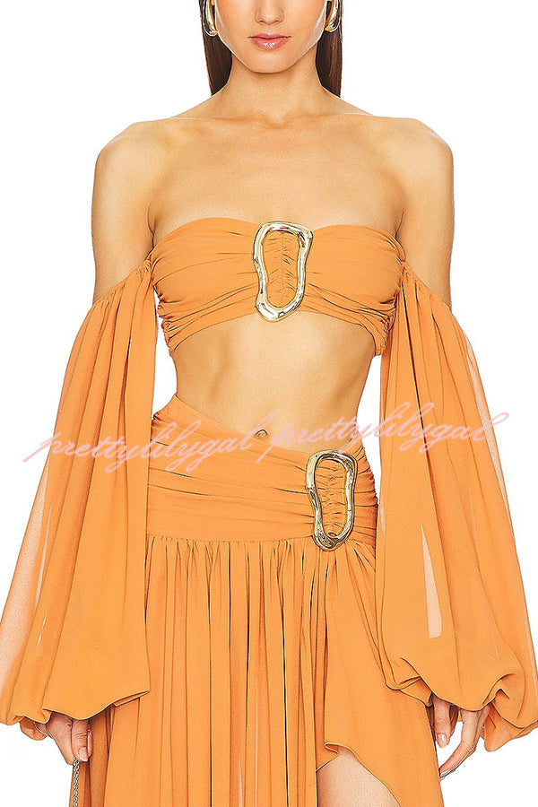 Vacation Chic Off Shoulder Balloon Sleeve Back Smocked Crop Top