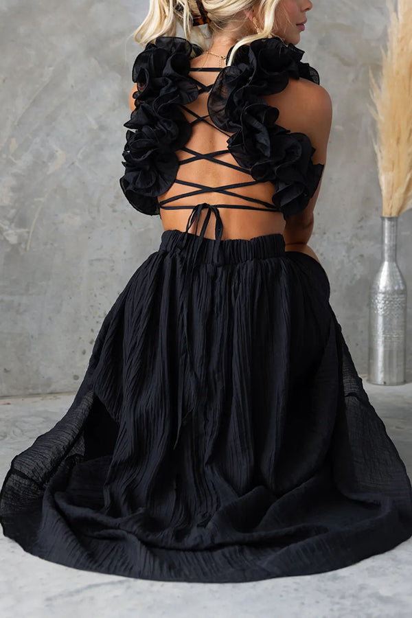 Luxe Lady Floral Ruffle Detail Back Lace-up Elastic Waist Maxi Dress –  prettylilygal