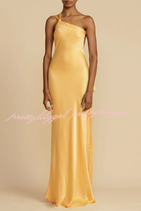 Moonlit Soiree Satin Asymmetrical One Shoulder Backless Strap Maxi Dress