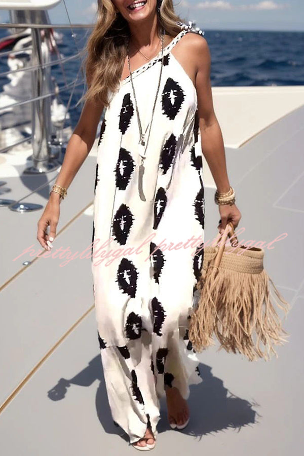 Plenty of Sunshine Ethnic Print One Shoulder Loose Maxi Dress