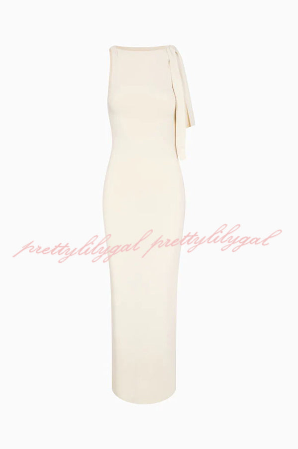 Buttery Soft Knotted Boat Neck Stretch Maxi Dress