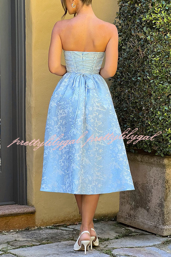 Jacquard Fabric Strapless Open Back Elegant Slim Midi Dress