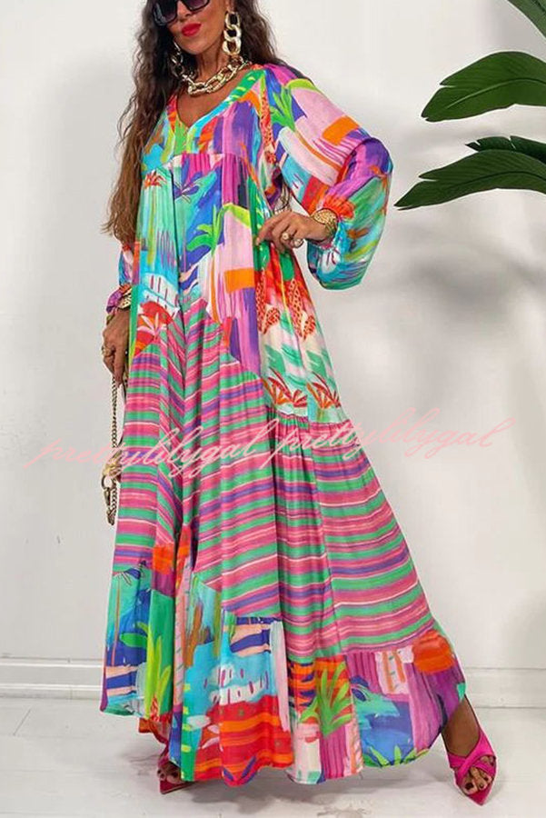 Bloom with A View Colorful Geometric Swing Maxi Dress