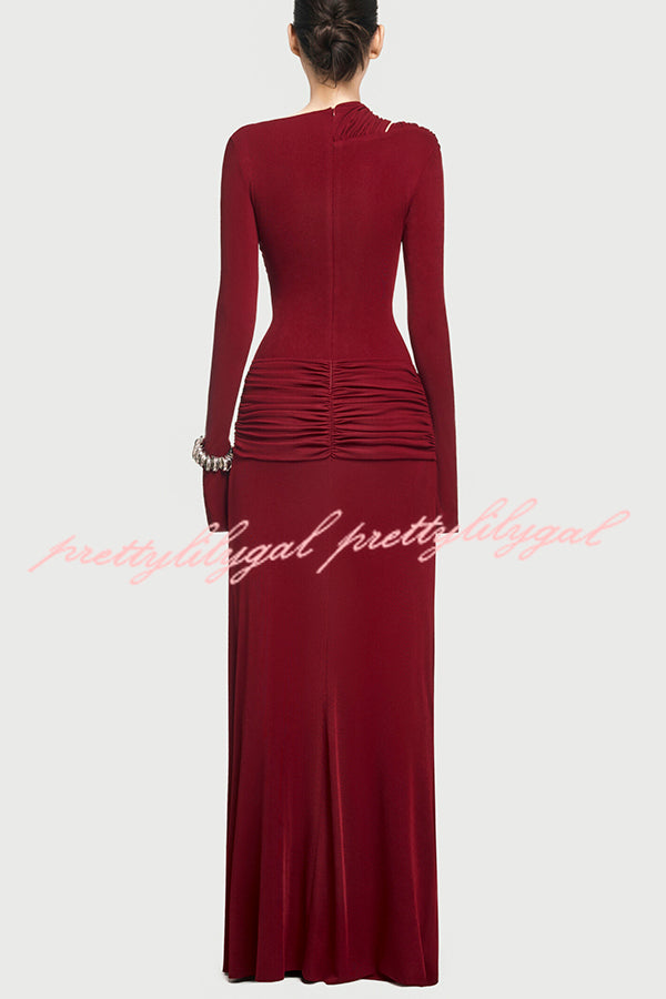Stylish Long-sleeved Slim-fit Pleated Elegant Maxi Dress