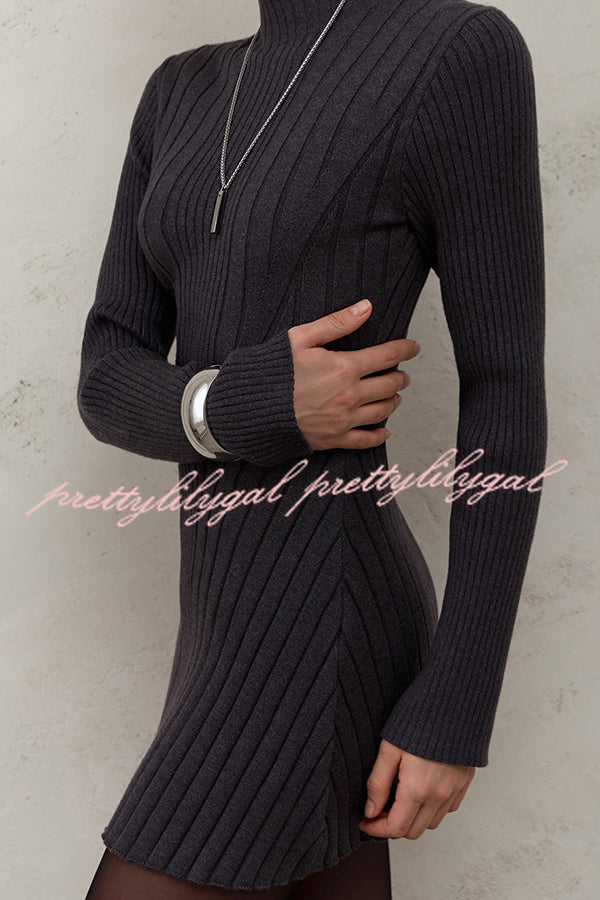 Solid Color Long-sleeved Slim-fit Elegant Knitted Mini Dress