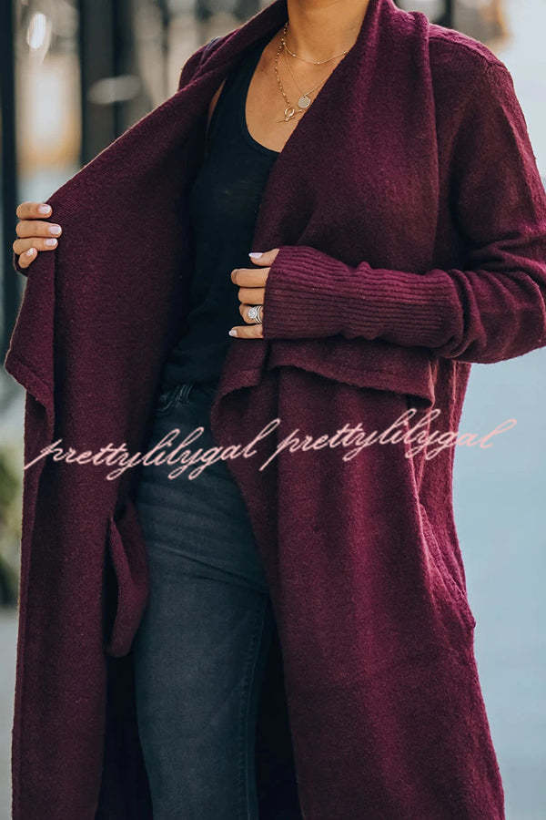 Fireside Pocketed Oversized Drape Neckline Knit Cardigan