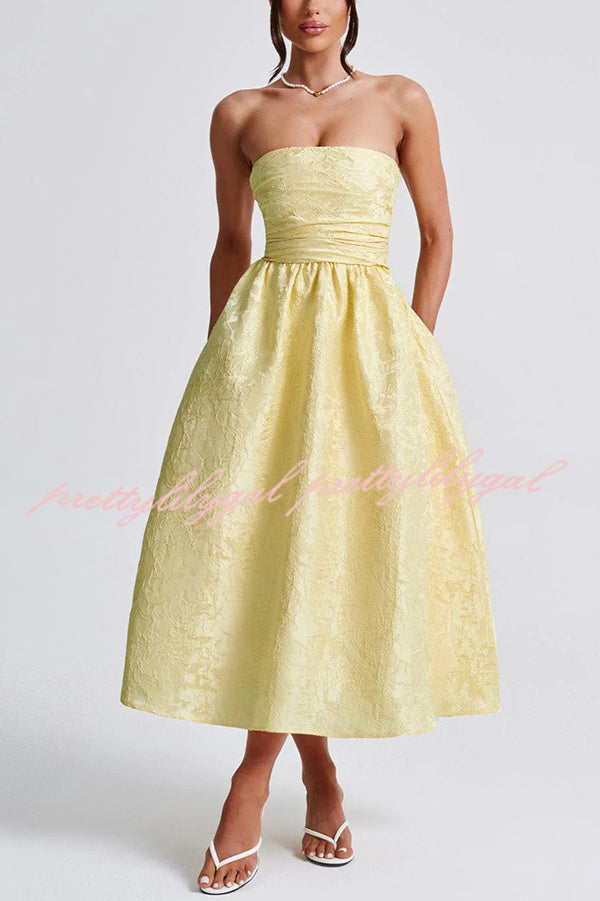 Jacquard Fabric Strapless Open Back Elegant Slim Midi Dress