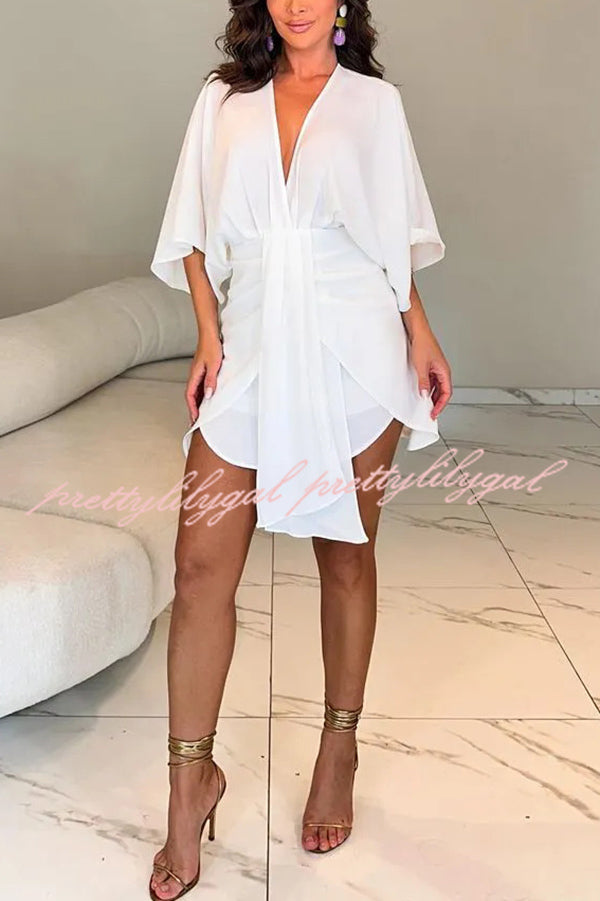 Solid Color V-Neck Half Sleeve Casual Irregular Mini Dress