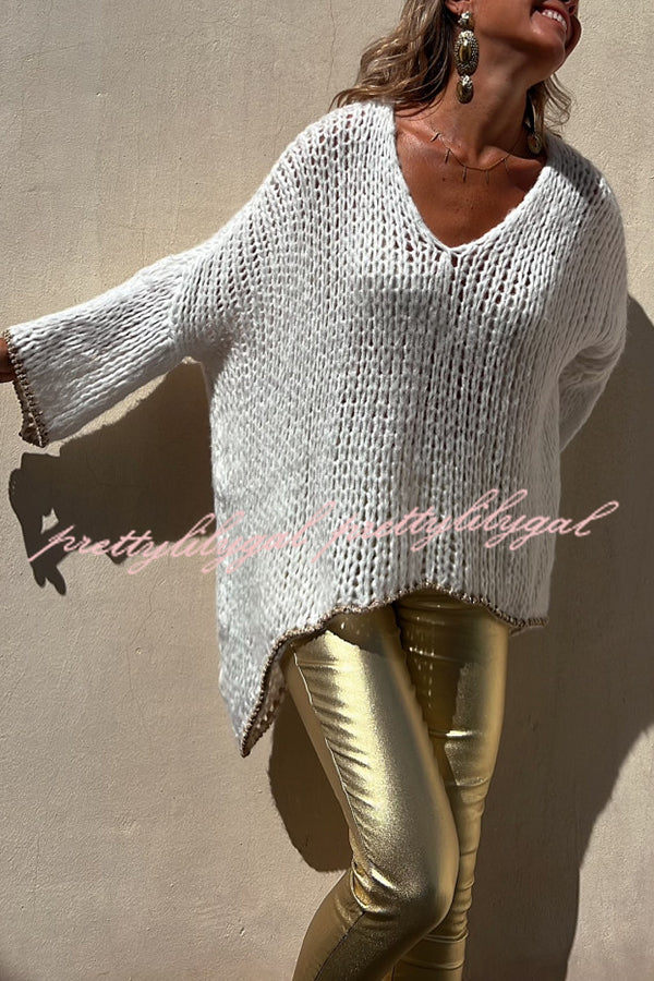 Chill Touch Knit Stripe Trim Loose Pullover Sweater