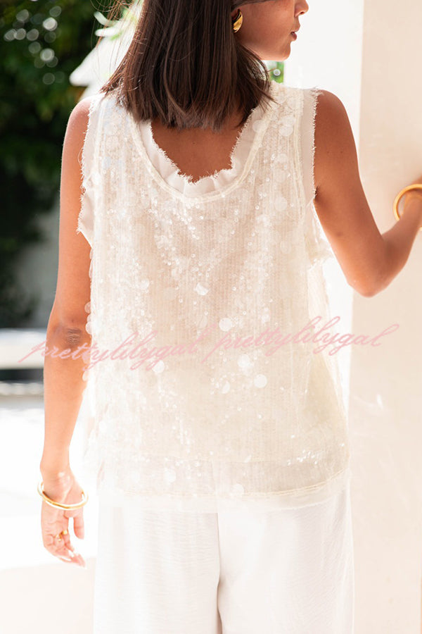 Fashionable Sequined Round Neck Sleeveless Loose Vest