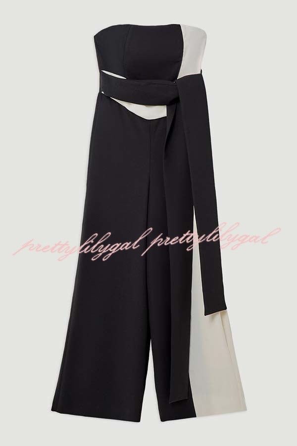 Social Hour Colourblock Tailored Bandeau Tie-up Waist Wide Leg Jumpsuit