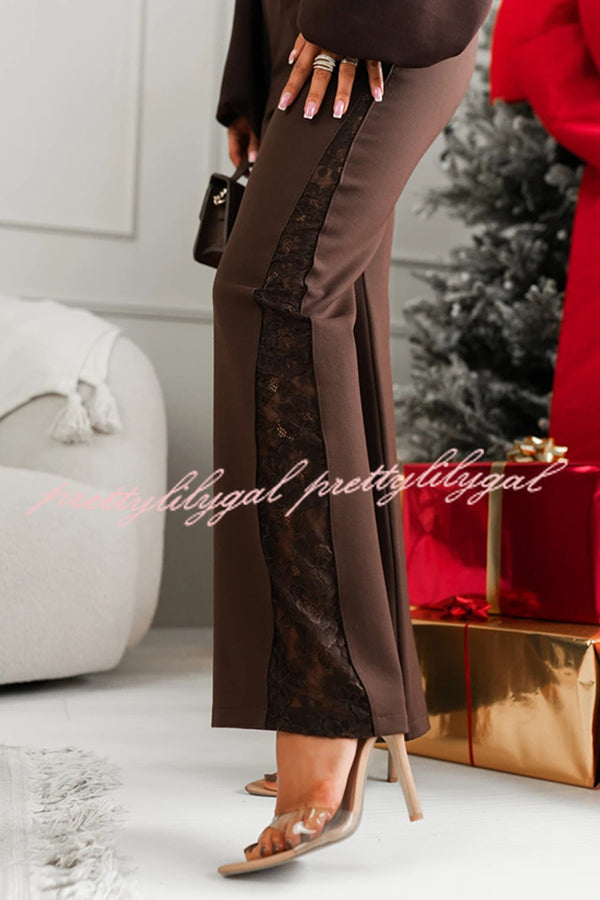 Joelie High Rise Elastic Waistband Side Lace Patchwork Flare Pants
