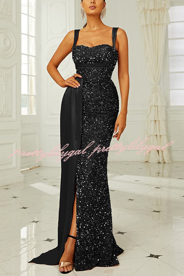 Banquet Sequined Backless Strappy Fishtail Maxi Dress