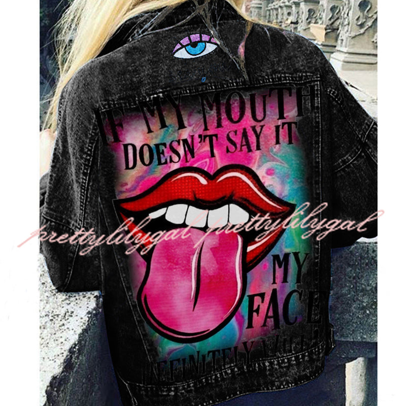 Halloween Print Long Sleeve Denim Jacket