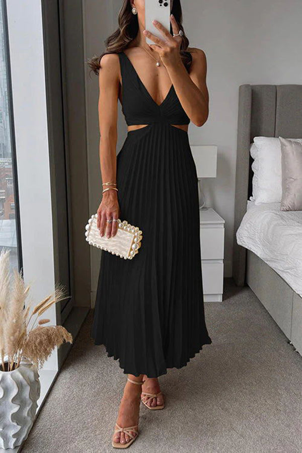 Summer Social Stain Pleated Cutout Waist Loose Midi Dress – prettylilygal