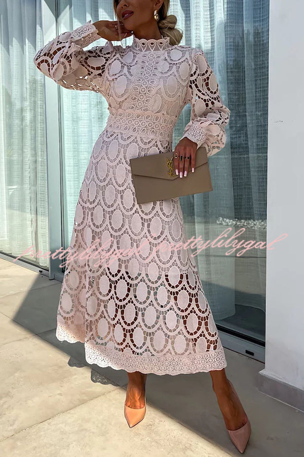 crochet lace maxi dress Floral Detail Crochet Maxi Dress White