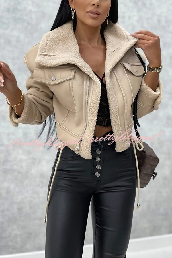 Stylish Lambswool Short Zipped Biker Jacket