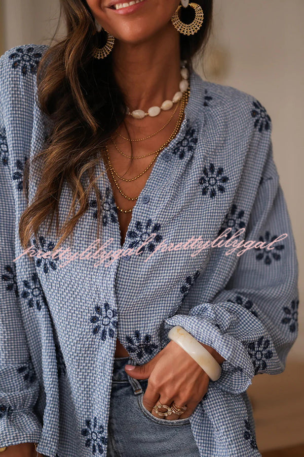 Fashionable Embroidered Floral Casual Long-Sleeved Loose Top