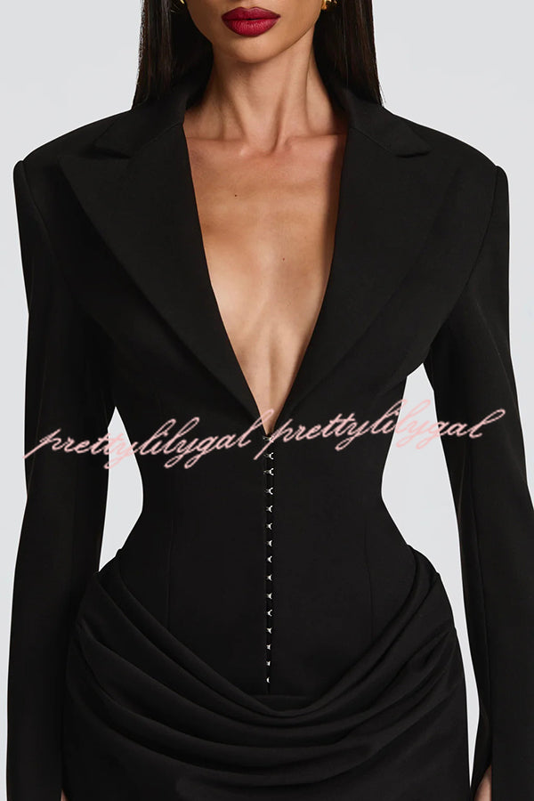 Solid Color Slim-fit V-neck Elegant Draped Formal Mini Dress