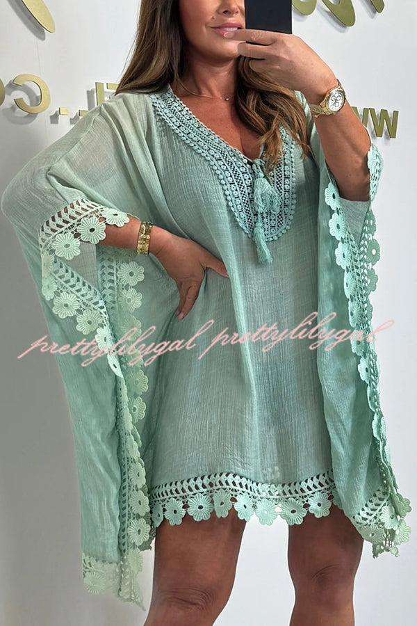 Solid Color Casual Lace Loose Cover Up Mini Dress