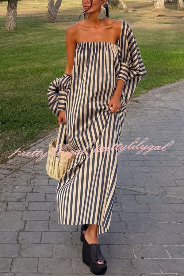 striped balloon sleeve maxi dress na kd Balloon Sleeve Open Back Maxi Dress Multicolor