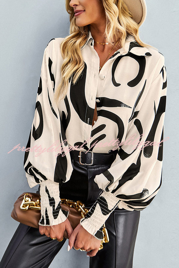 Contrast Unique Print Button Down Long Sleeved Shirt