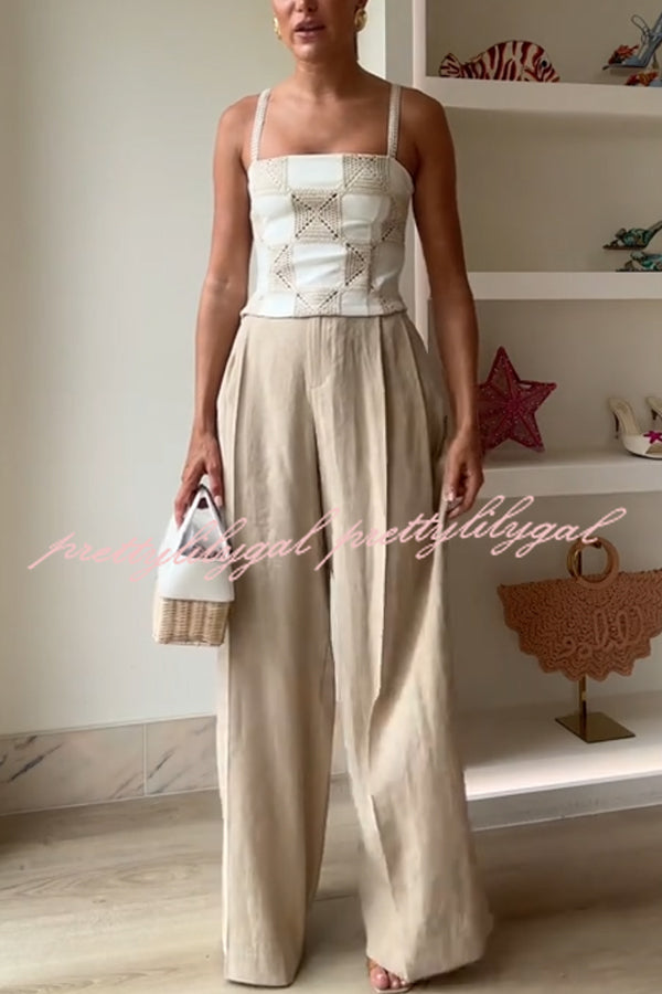 Angie Contrast Patchwork Crochet Appliqué Strap Tank Top