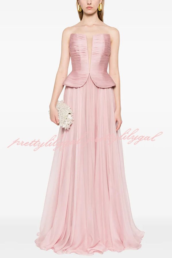 Fantasy Fairy Pleated Corset Chiffon Hem Strapless Maxi Dress