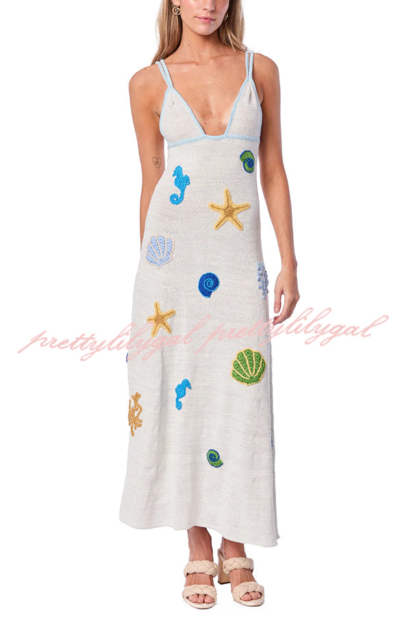 Beach Shell Printed Sling Vacation Style Loose Maxi Dress