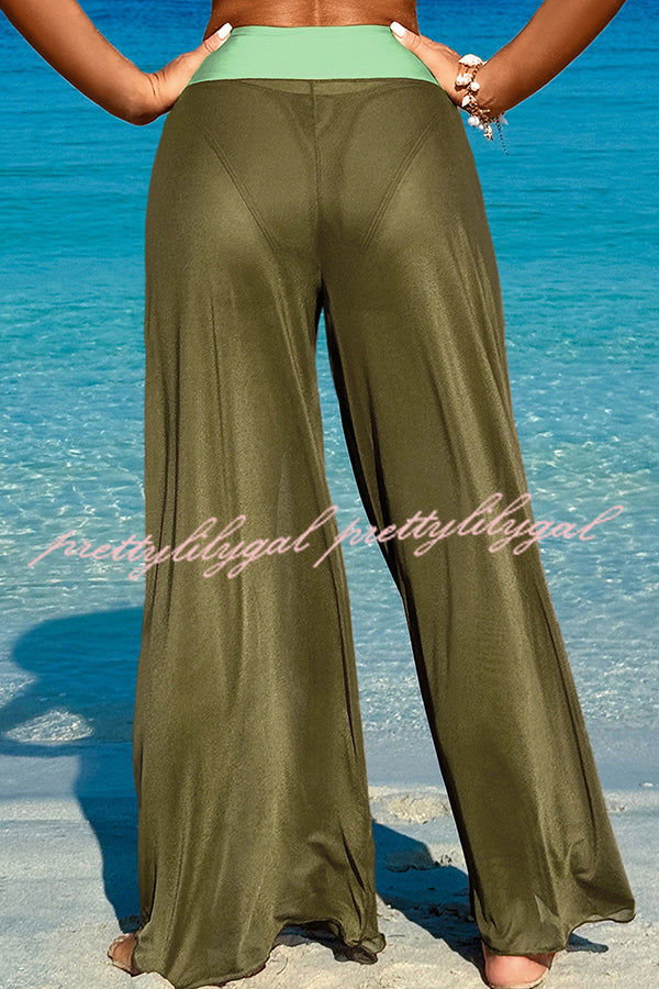 Solid Color Loose Metal Buckle Beach Pants