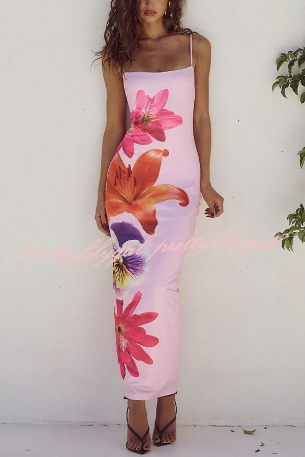 Definitely Memorable Abstract Floral Print Slip Stretch Maxi Dress