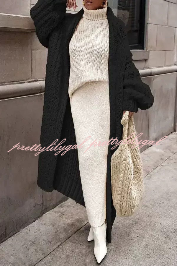 Embrace The Cold Solid Color Long Sleeve Knitted Loose Maxi Cardigan